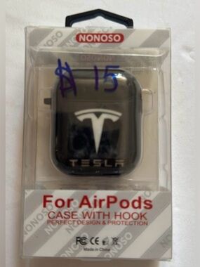 Black AirPods Case with Tesla Logo